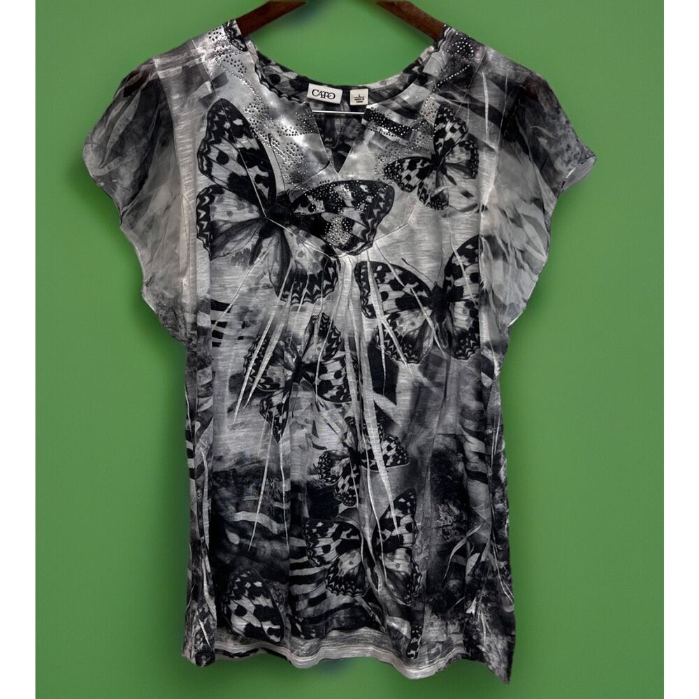 Y2K 90s Goth Grunge Butterfly Shirt Large Punk Sheer Flutter Sleeve Tattoo Fairy